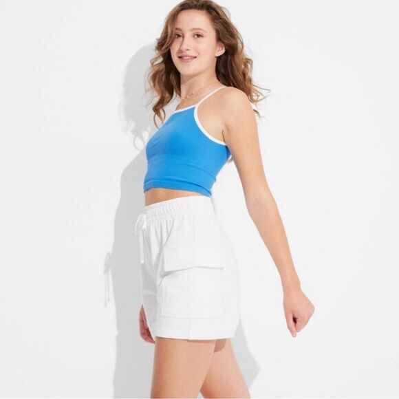 NWOT Wild Fable XXS Blue White Crop Top Ribbed Sleeveless Retro Tank Top - Picture 3 of 6